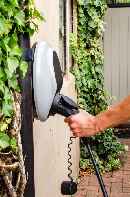 image of a man charging their EV from home