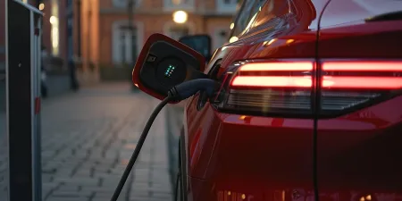 EV electric car plugged charging at standalone station
