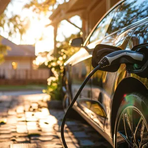 image of an electric vehicle charging in a drive way